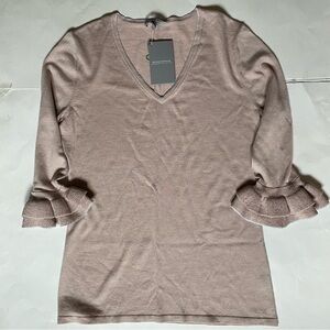 NWT Nieman Marcus Cashmere V-Neck Sweater Sleeve Sz Medium Luxury